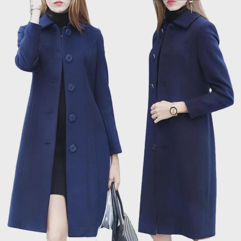 Women's 2025 Autumn/Winter Hepburn Style Mid-Length Slim Wool Coat - Plus Size Available