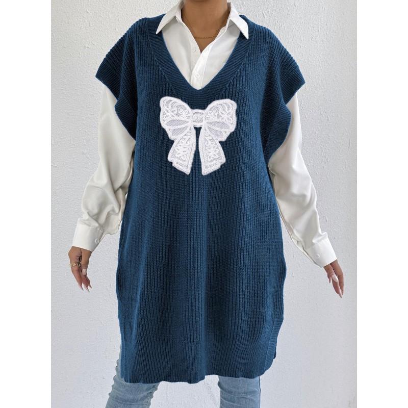 Womens Loose Fit Sleeveless Knit Dress V-Neck Butterfly Embroidery Vest 2025 Winter
