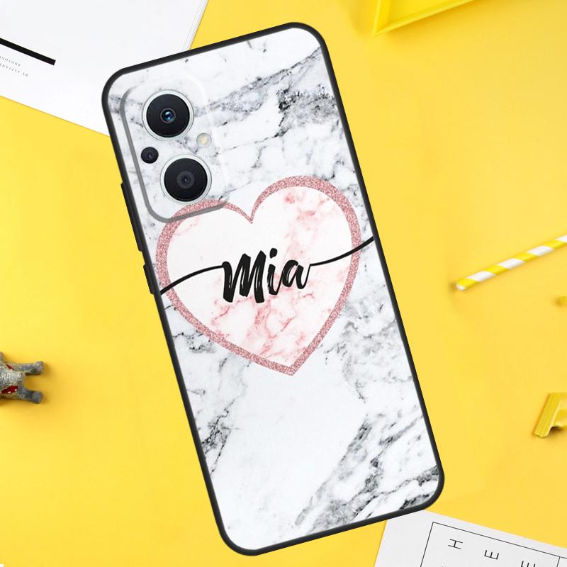Personalised Name Initial Marble Pink Case For OPPO Reno 10 8 Pro 4 5 6 7 Lite 8T 4Z 5Z OPPO Find X6 Pro X2 X3 Neo X5 Lite Cover
