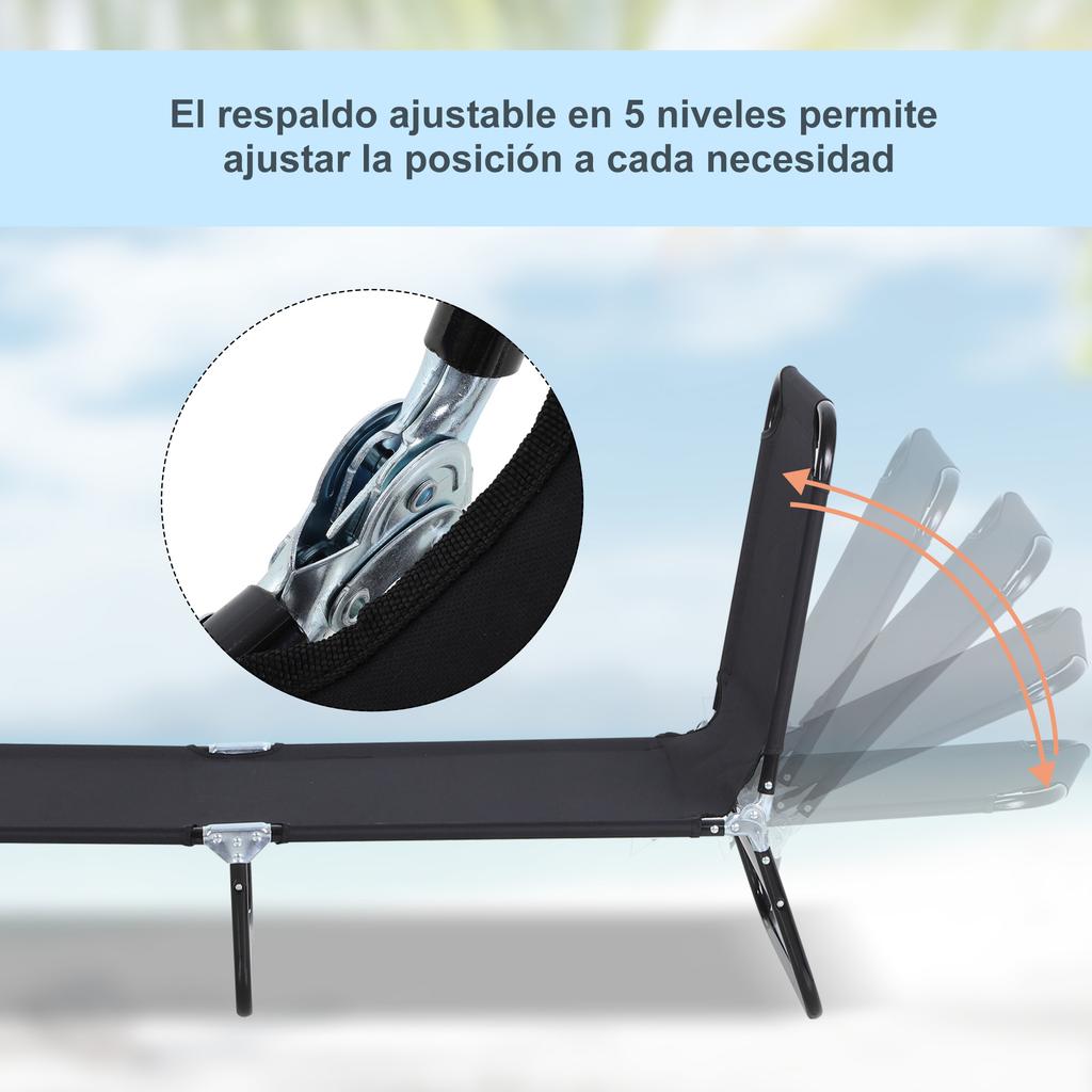Sun Lounger, Folding Reclining, 5 Adjustable Angles, 120 kg Load, 188 x 56 x 28 cm, Black
