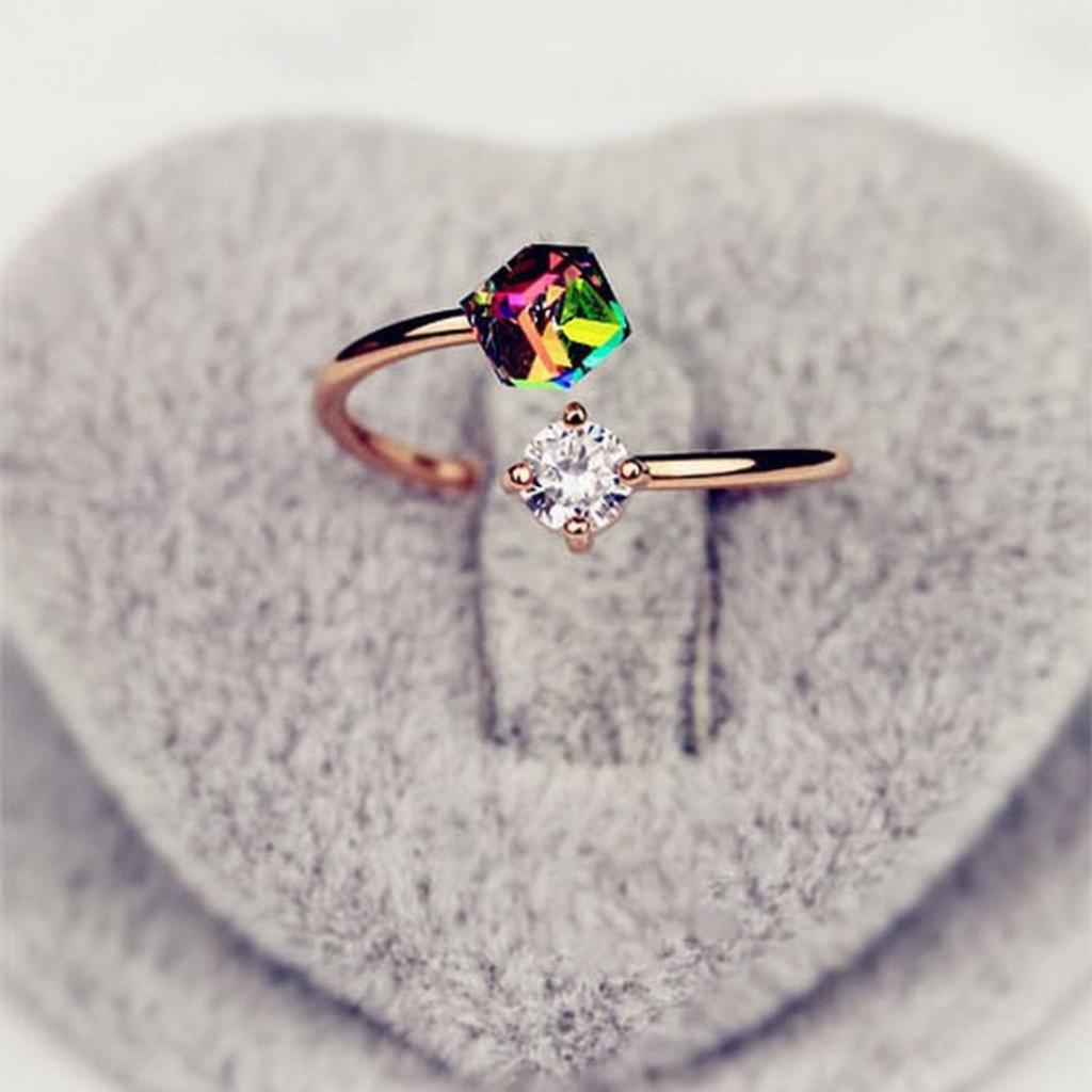 Fashion Women Multicolor Rhinestone Engagement Finger Open Ring Jewelry Gift