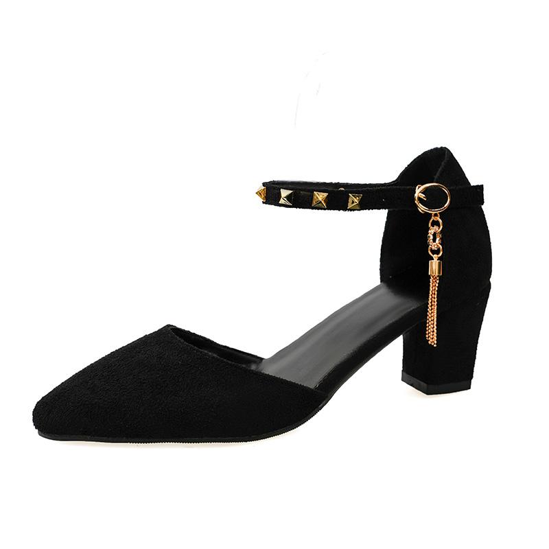 Туфли женские новые весенние и осенние женские туфли-лодочки однотонные с острым носком стразы однотонные пряжки элегантные высокие каблуки