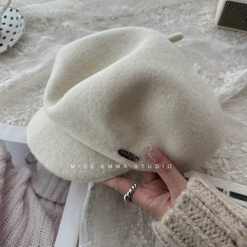 Молочно-белый шерстяной берет, детская осенне-зимняя шапка для газетчика, показывающая лицо, маленькая универсальная шапка художника