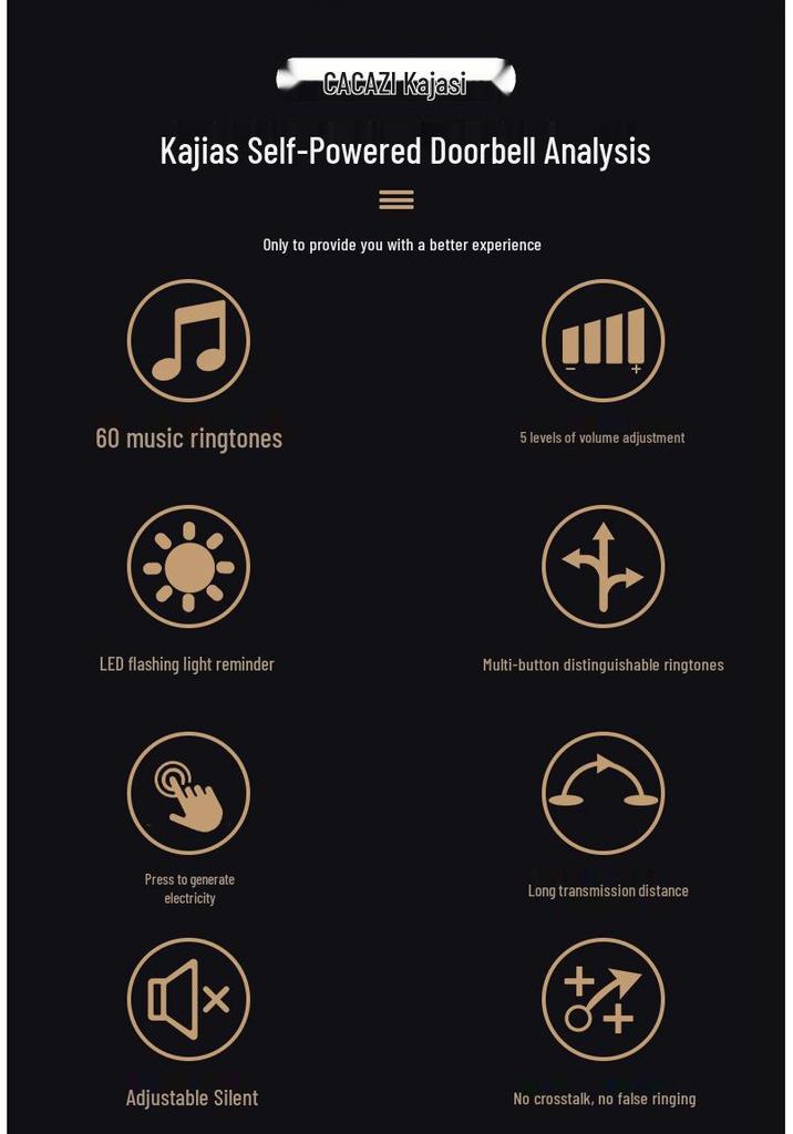 Self-Powered Wireless Doorbell, Long-Range Remote, Waterproof Call Bell for Home & Elderly