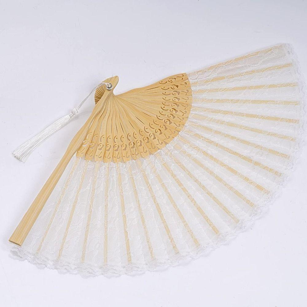 Bamboo Frame Lace Handheld  Folding Fan with Bags Bamboo Silk Folding Fan  Wedding Decoration