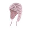 Women Knitting Hat Lace-up Solid Color Ear Protection Winter Elastic Hat Cold Weather Windproof Lei Feng Hat