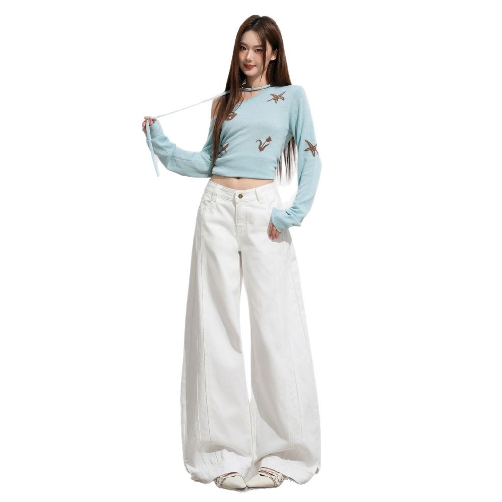 American white wide-leg pants women's autumn new design sense high waist thin loose casual banana pants