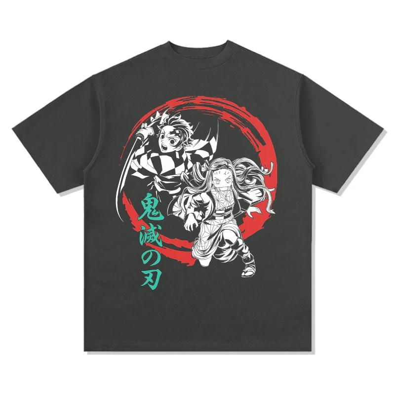 Demon Slayer Japanese Anime Pure Cotton T-shirt Summer Anime Enthusiasts Fashion Casual Retro Short Sleeve T-shirt Unisex