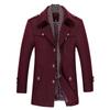 Men's Woolen Coats Fashion Thick Mid Length Trench Turn Down Collar Warm Business Casual Wool Coat