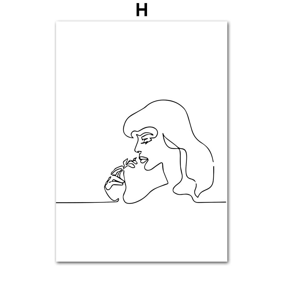Woman Abstract Lines Minimalism Flower Lips Posters Prints Canvas Painting Nordic Wall Art Pictures Living Room Home Decor