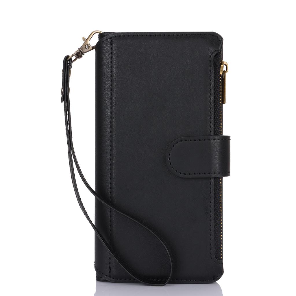 Multi Card Zippered Wallet with Short Hand Rope and Long Hanging Rope Phone Cover Case for iPhone Series/Samsung Series