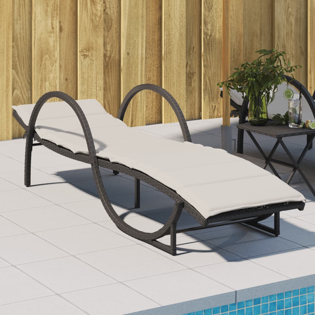 Black Sun Lounger with Cushion 60 x 199 x 42 cm Poly Rattan