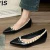 French Beautiful Single Shoes Spring and Autumn New with Skirt Nude Black Inner Heightening Rivet Tip Red Mary Jane Shoes