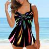 Women's Shoulder Strap Swimsuit with Radial Floral Print Bikini Short Tank Top Swimsuit