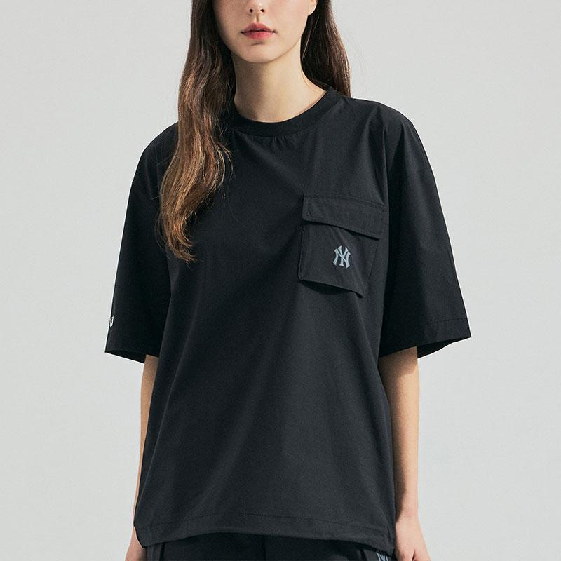 New MLB Drop Shoulder Sleeve T Shirt Women's Black 3ARSB0643-50BKS
