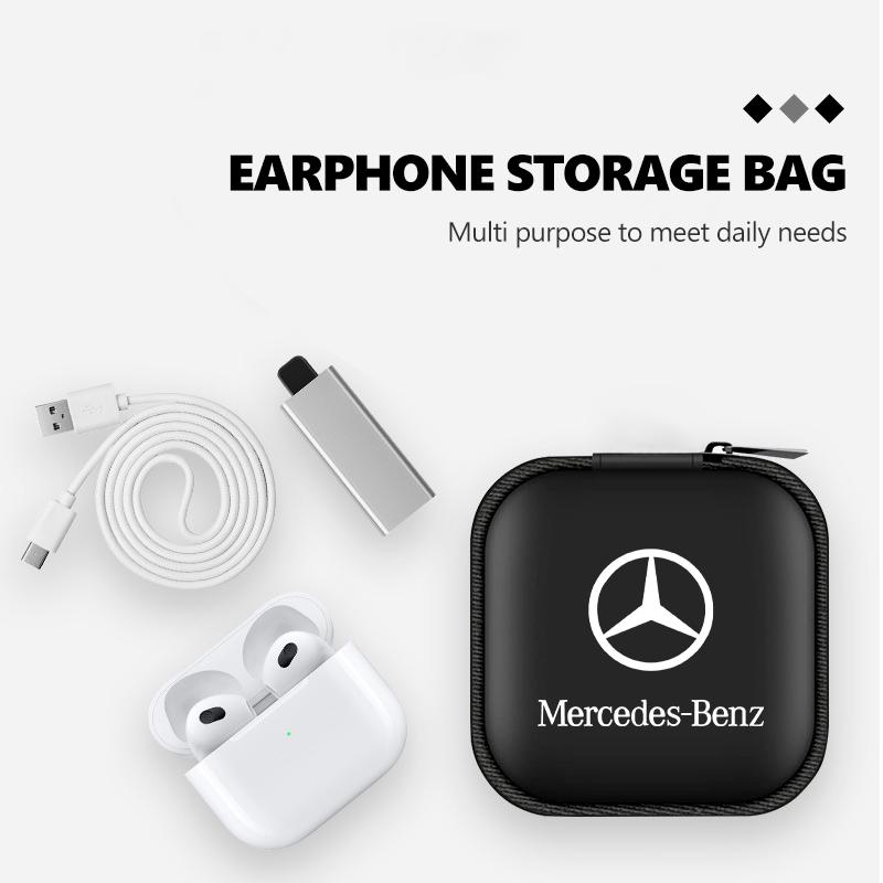 For Benz Car Logo Earphone Organizer Box EVA Zipper Headset Storage case Accessories AMG Exclusive W204 W222 W205 W203 W213 W124 XT3