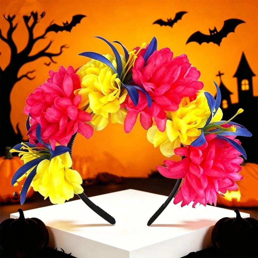 Bright Artificial Marigold Flower Headband Vivid Faux Marigold Floral Headpiece Holiday Gathering