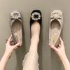 Single Shoes Women's Spring and Summer New Models with Women's Soft Soles Solid Color Rhinestone Metal Decorative Ladyshoes