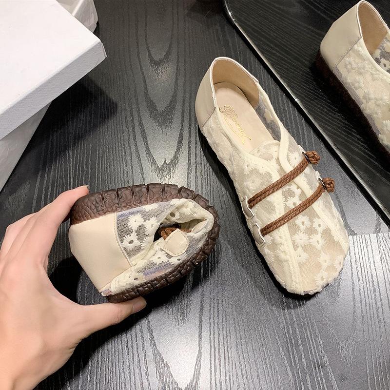 2024 Summer Minimalist Mesh Hollow Flat Shoes for Women Soft Sole Comfortable and Anti Slip Shoes for Pregnant Women and Mothers