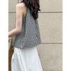 Ретро клетчатый топ-камезоль на халтере, черно-белый, весна/лето 2025