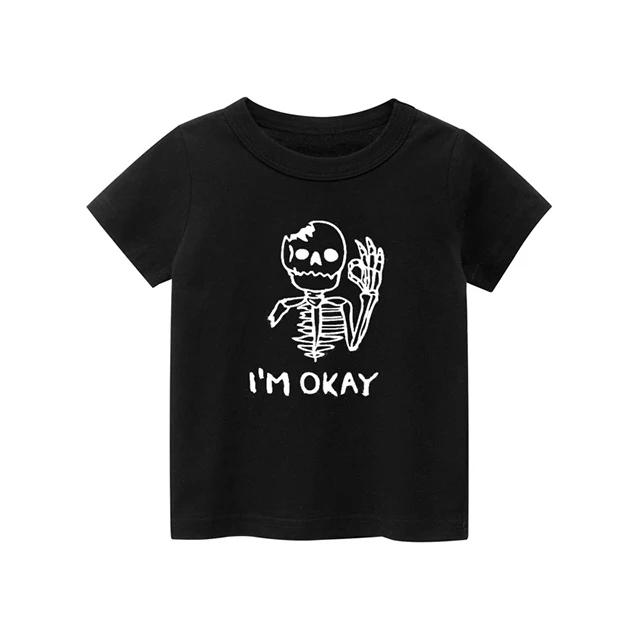 Summer IM Okay Skull Fashion Boys T Shirt for Girls Cotton Donut Print Childrens TShirt Short Sleeve Children Top Clothing