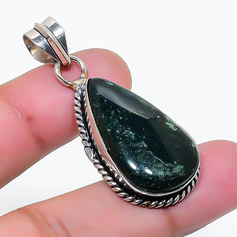 Natural Bloodstone Gemstone Handmade 925 Sterling Silver Pendant 1.77" AP-15712