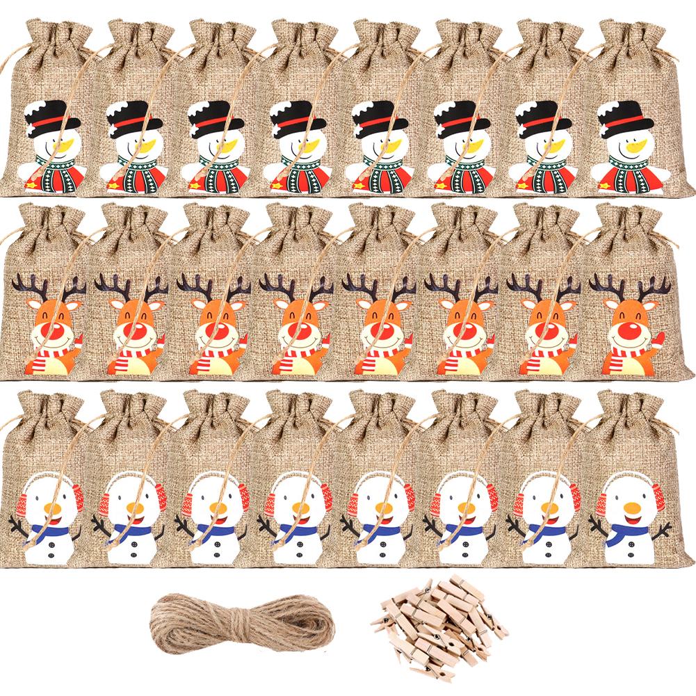 24 шт. Рождественский адвент-календарь своими руками, подарочные пакеты, 24-дневный рождественский адвент-календарь, тканевый подарочный пакет с завязкой, рождественское украшение