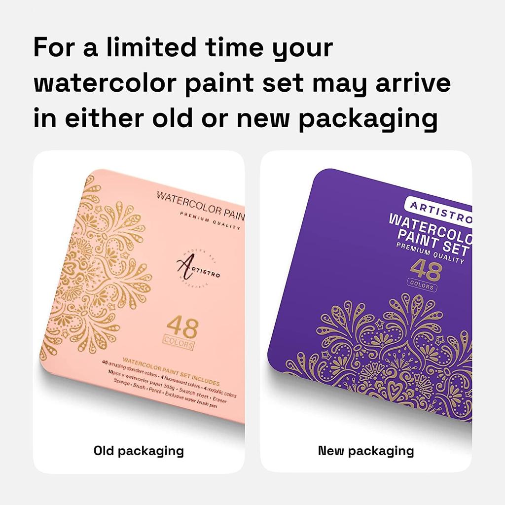 Набор акварельных красок Artistro, 48 ярких цветов в жестяной коробке, включает 4 металлических и 4 флуоресцентных цвета, акварельные краски, идеально подходит для взрослых и