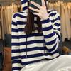 Women's Loose-Fit Striped Hooded Knit Sweater - Korean Style Casual Autumn Winter Sweatshirt