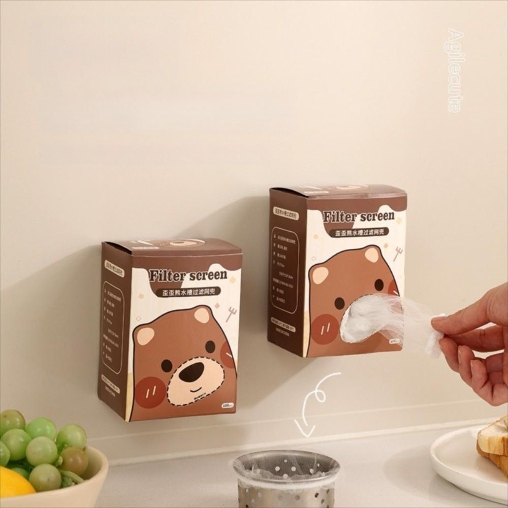 100pcs Cartoon Bear Design Kitchen Sink Filter Disposable Disposable Filter Vegetable Cleaning