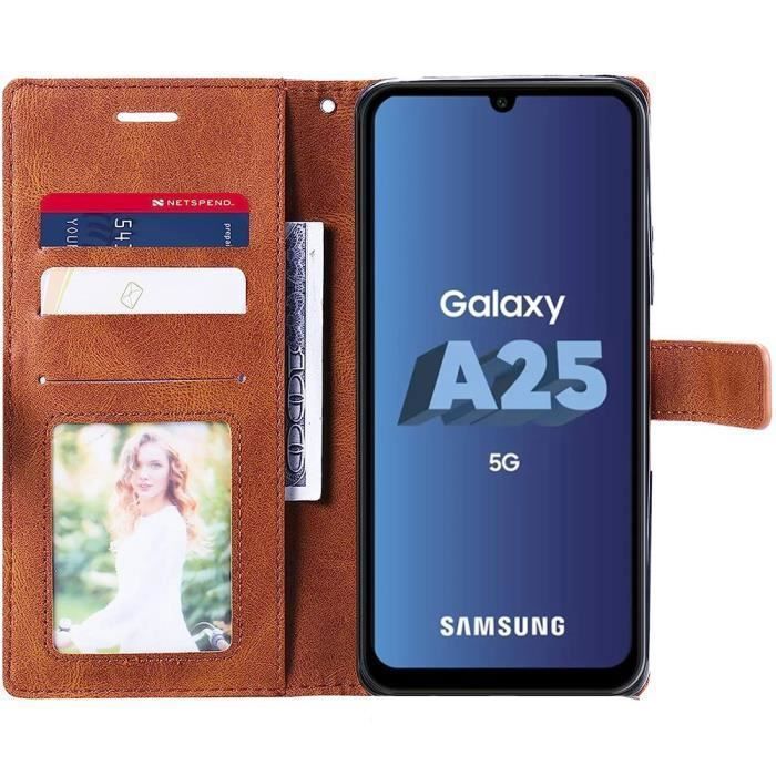 Coque de protection - BOOLING - pour Samsung Galaxy A25 5G - Marron - Antichoc - Poche à Cartes
