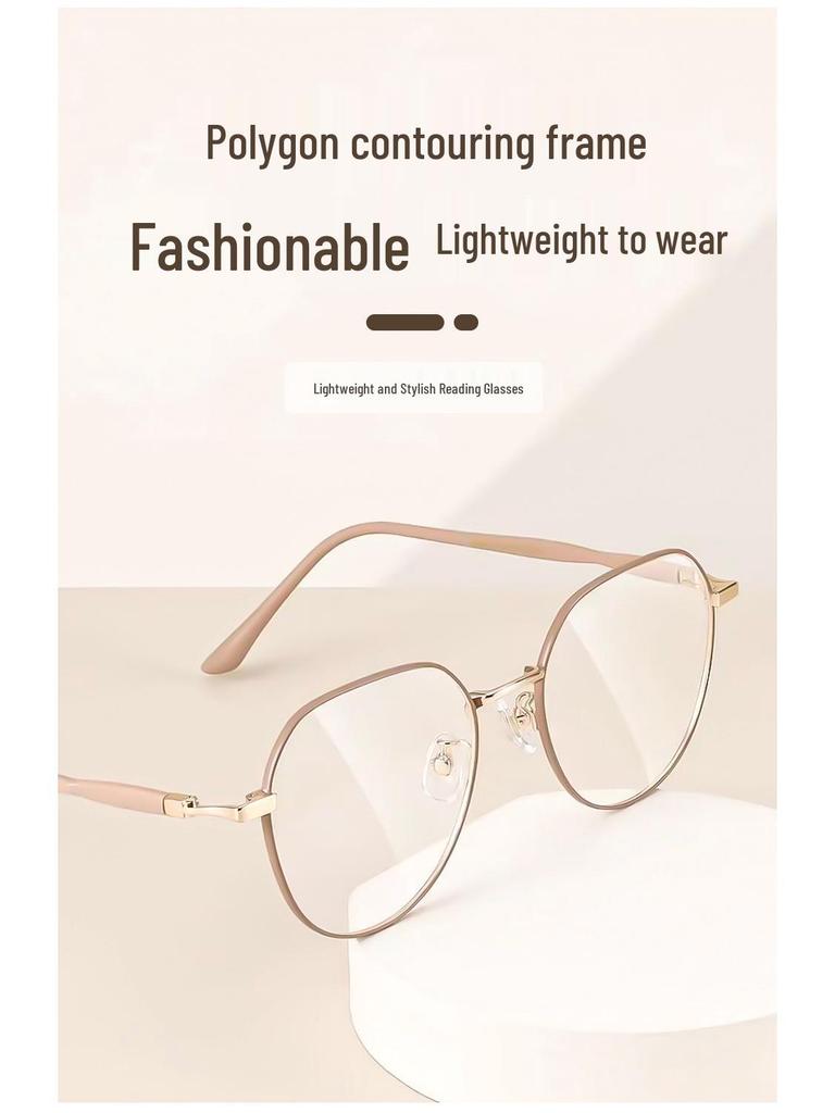 2025 Женские металлические многоугольные очки для чтения высокой четкости с защитой от синего света - Модный, Молодежный вид