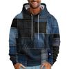 Men'S Loose Ethnic Style Imitation Denim Patchwork 3d Printed Hooded Sweatshirt Casual Fashion Sports Sweatshirt