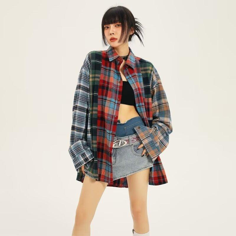 2024 Клетчатая рубашка с длинным рукавом в японском стиле Гонконга Ins Свободная рубашка для мальчиков Летнее модное универсальное повседневное пальто