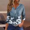 Women's Fashion Casual T-Shirt V-Neck Seven Sleeve Vintage Floral Print Button Top