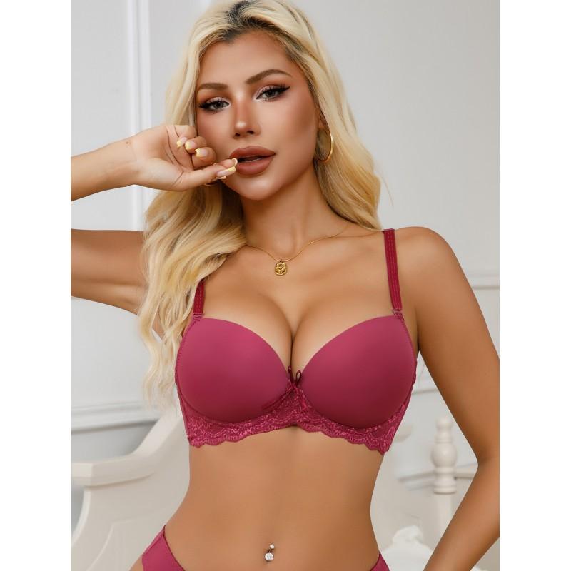 Womens Sexy Deep V Lace Bra Plus Size Push Up Underwire Brassiere
