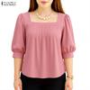 Женская летняя повседневная блузка с квадратным вырезом и рукавами 3/4, однотонная
