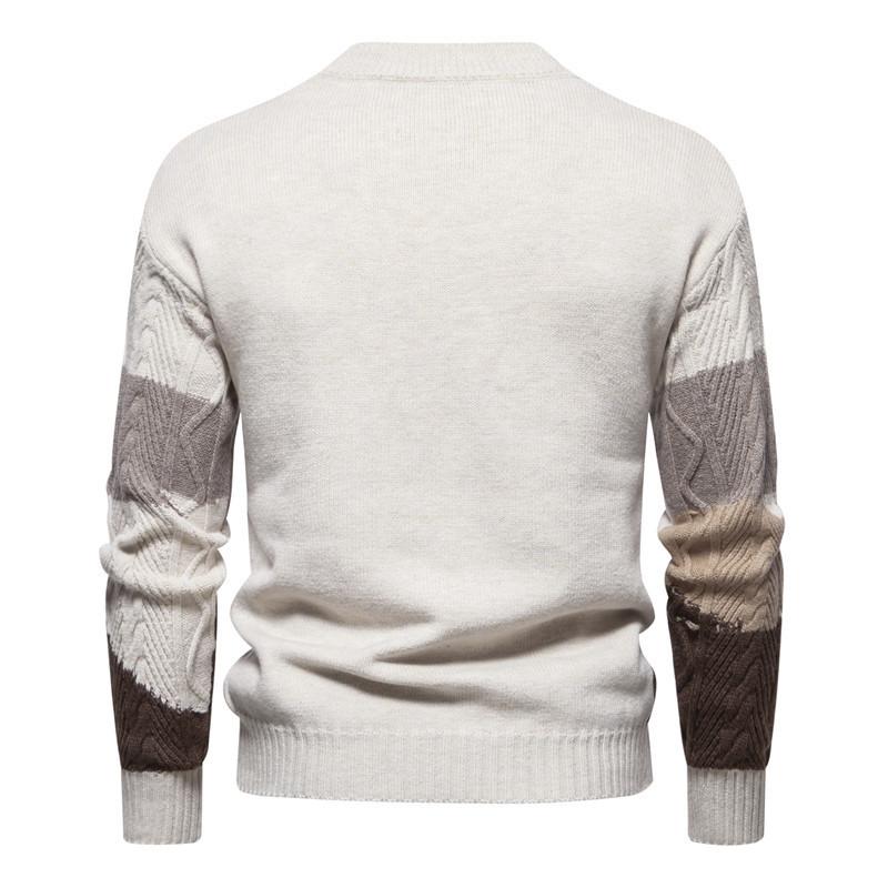 Knitted Sweater Men's American Retro European Code Color Matching Casual Jacket Autumn and Winter Crew Neck Sweater Men