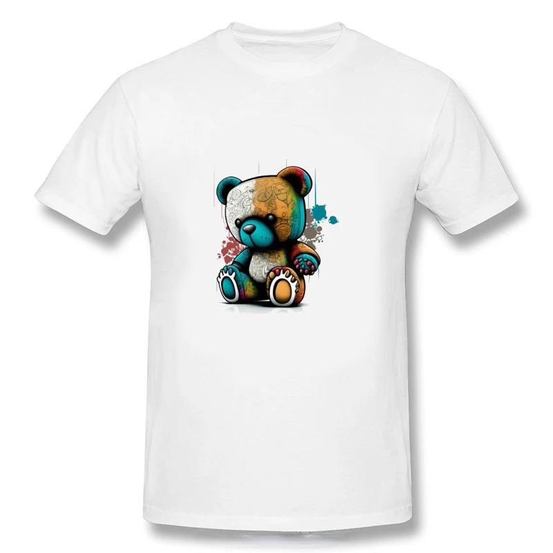 Teddy Bear Playing Badminton Tshirt Exercise Clothing Short Sleeve Tops Graphics Kawaii Unisex Women Short Sleeve Printed Shirt Top