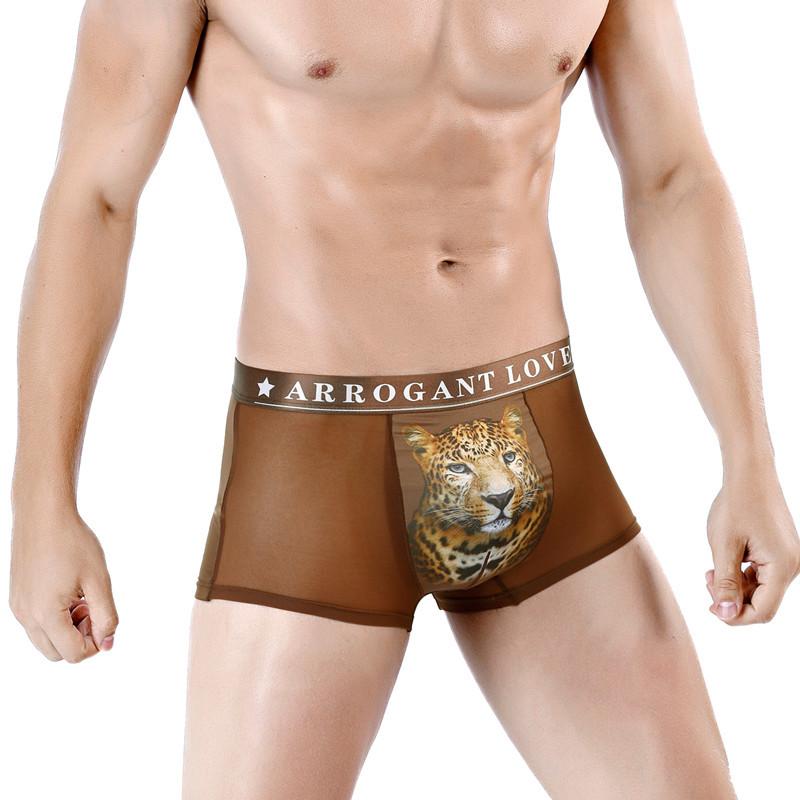 Мужские трусы-боксеры с сетчатым принтом, модные мужские летние трусы с леопардовым принтом, ледяные, дышащие, короткое нижнее белье с четырьмя углами