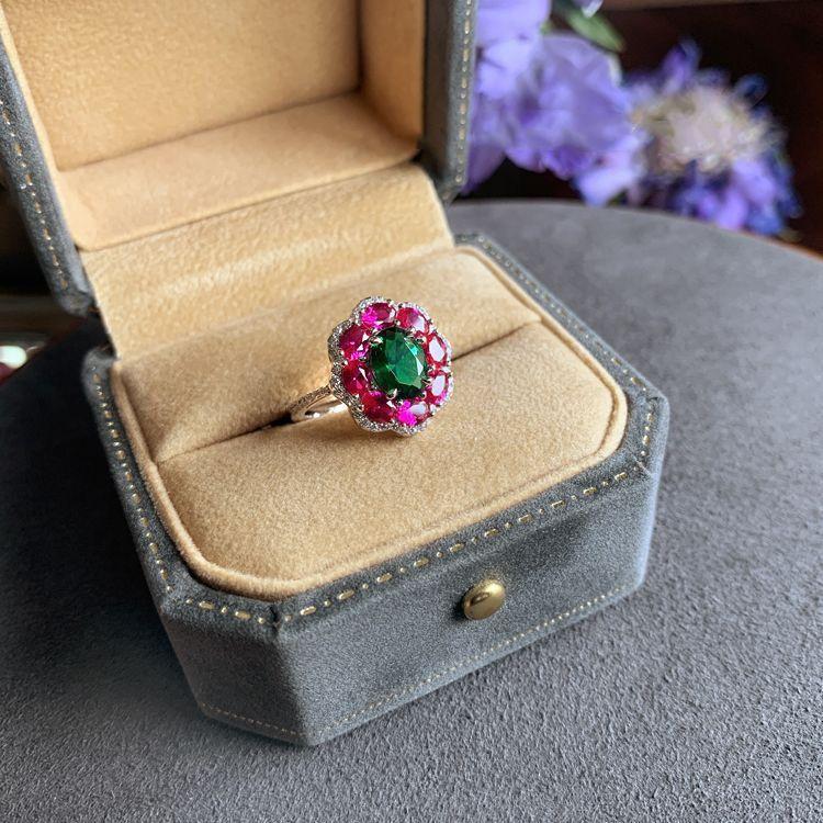 Инкрустированное бриллиантами рубиновое зеленое кольцо модное и высококачественное обручальное кольцо с цветком великолепное и очаровательное свадебное украшение