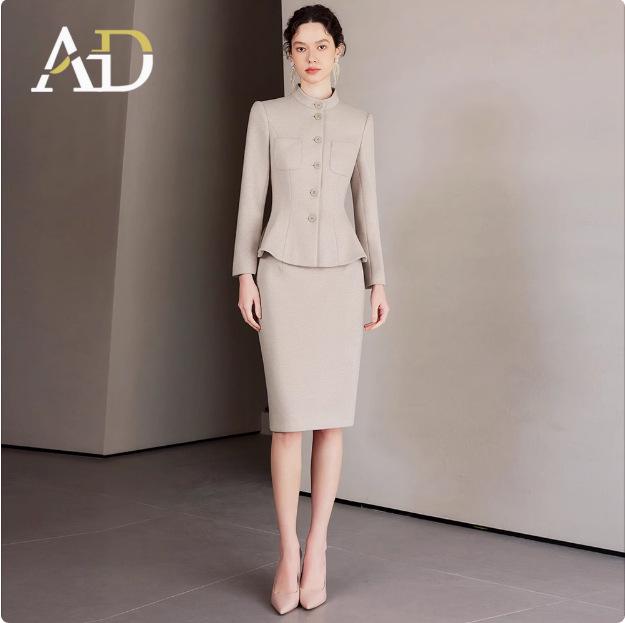 AD Winter Women's High-End Pink Wool Blend Blazer & Pants Set - Elegant Professional Outfit