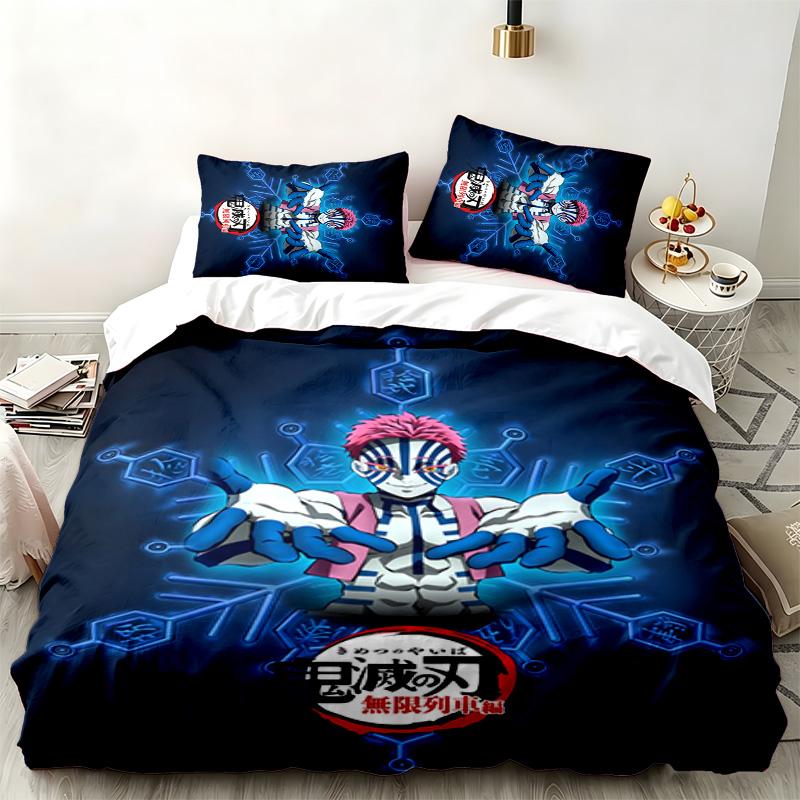 Akaza Demon Slayer 3pc set Perfect for bedroom use Comfortable bedding set includes a duvet cover and two pillowcases Ideal birthday or Christmas gift
