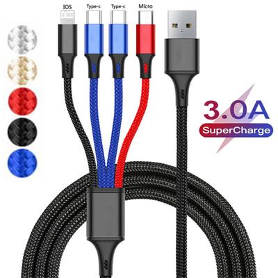 4 в 1/3 в 1 Micro USB Type C кабель для быстрой зарядки 3A телефонный кабель для передачи данных для iPhone 15 14 Xiaomi Huawei USB C
