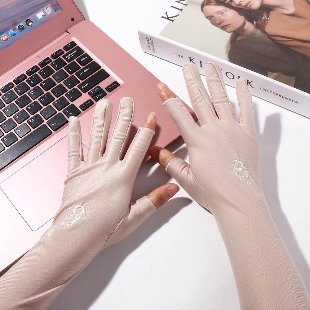 Защитные от УФ-излучения Рукава Солнцезащитные Перчатки-варежки из Ледяного Шелка Цветочные Перчатки для Женщин