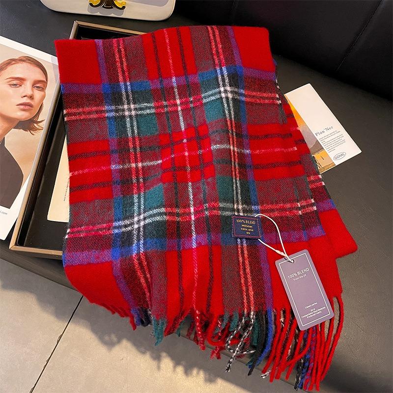 Red Plaid Scarf Winter Women's New High-end Imitation Cashmere Scarf Christmas New Thickened Couple