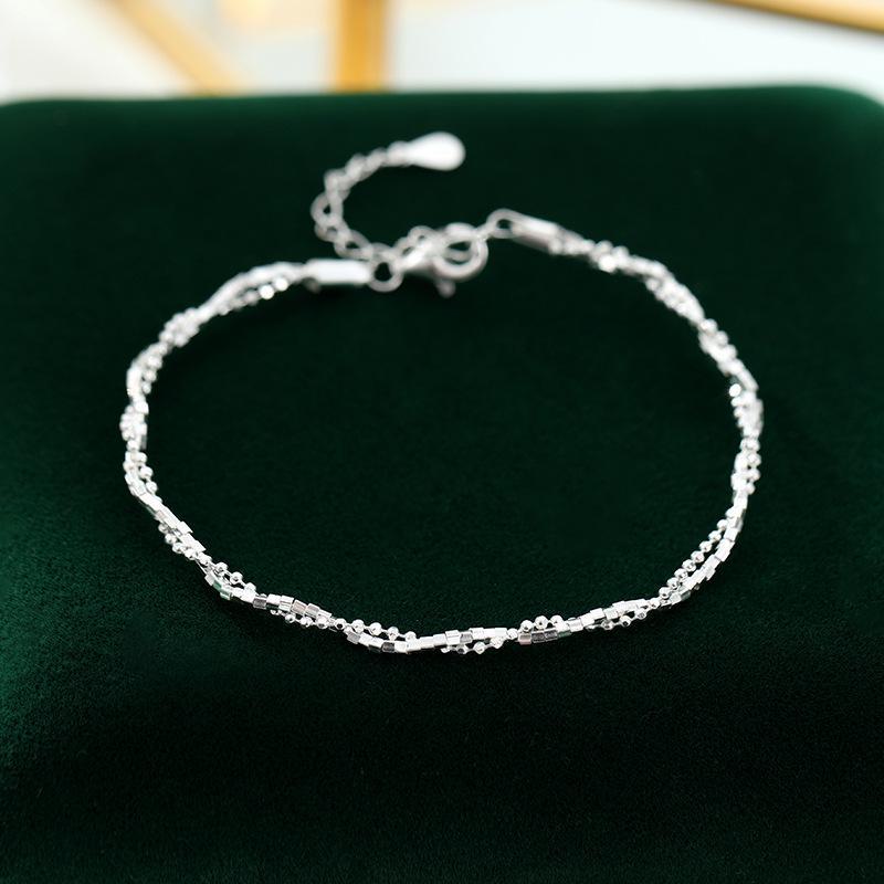 Banyan Tree S925 Silver Double Wrap Women's Bracelet with Shiny Beads - Versatile, Fashionable, Thin Silver Hand Jewelry