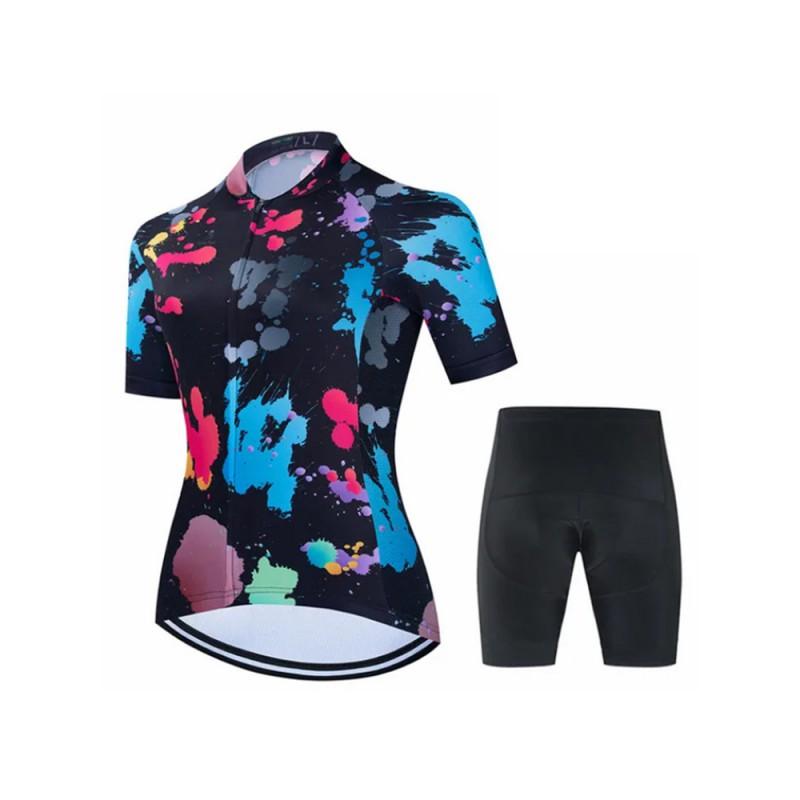 Womens Short Sleeve Cycling Jersey Set Breathable Quick Dry Biking Outfit Outdoor Sports