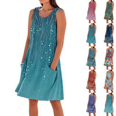 Летние платья для женщин, свободные пляжные повседневные сарафаны без рукавов с карманами, платье-майка
