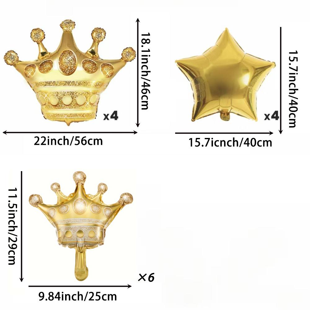 14-Piece Gold Crown Set Aluminum Foil Balloons Mini Crown Medium Crown Gold Five-Pointed Star Suitable for Birthday Party Decoration